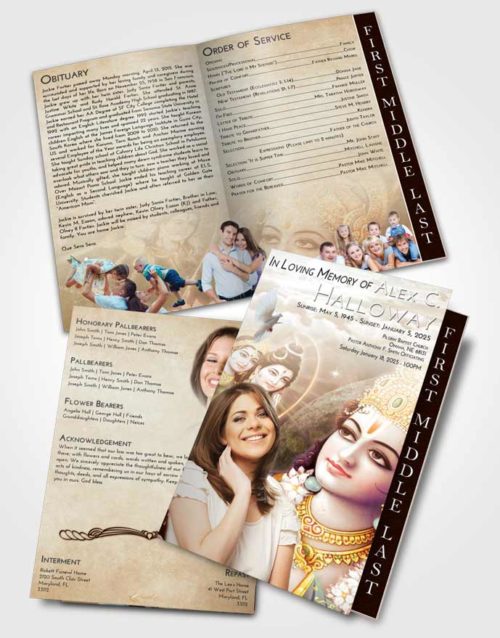 2 Page Graduated Step Fold Funeral Program Template Brochure Golden Peach Hindu Majesty