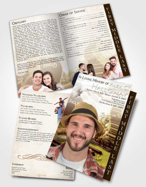 2 Page Graduated Step Fold Funeral Program Template Brochure Golden Peach Jungle Music