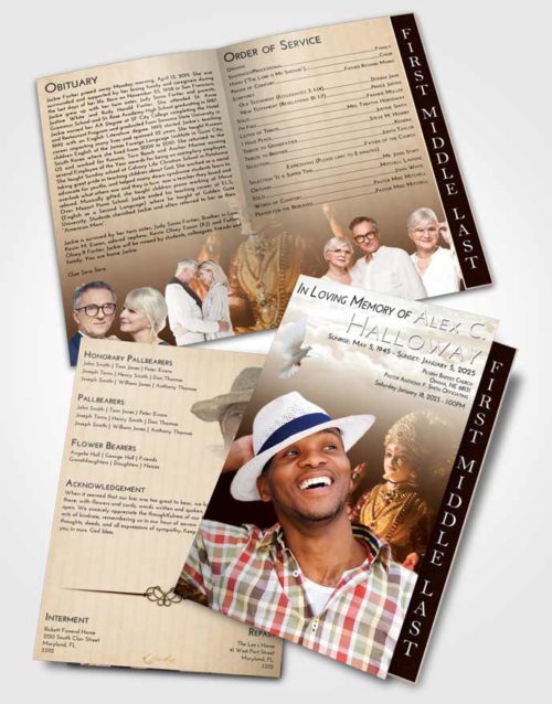 2 Page Graduated Step Fold Funeral Program Template Brochure Golden Peach Lakshmi Surprise