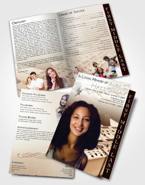2 Page Graduated Step Fold Funeral Program Template Brochure Golden Peach Piano Desire