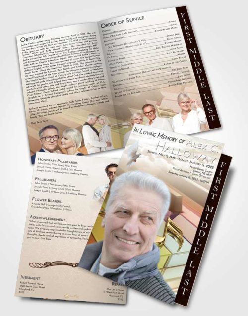 2 Page Graduated Step Fold Funeral Program Template Brochure Golden Peach Piano Keys