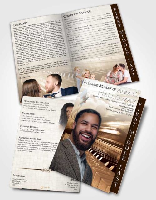 2 Page Graduated Step Fold Funeral Program Template Brochure Golden Peach Piano Passion