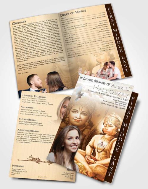 2 Page Graduated Step Fold Funeral Program Template Brochure Golden Peach Ram Bhakth Hanuman