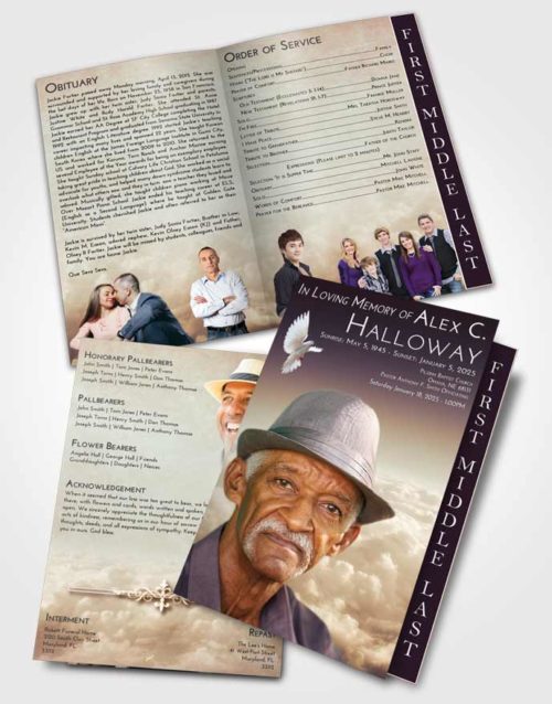 2 Page Graduated Step Fold Funeral Program Template Brochure Golden Peach Return to the Clouds