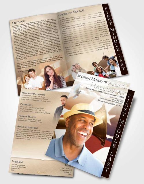 2 Page Graduated Step Fold Funeral Program Template Brochure Golden Peach Service Honor