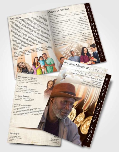 2 Page Graduated Step Fold Funeral Program Template Brochure Golden Peach Service Reward
