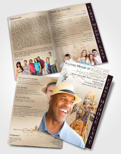 2 Page Graduated Step Fold Funeral Program Template Brochure Golden Peach Shiva Desire