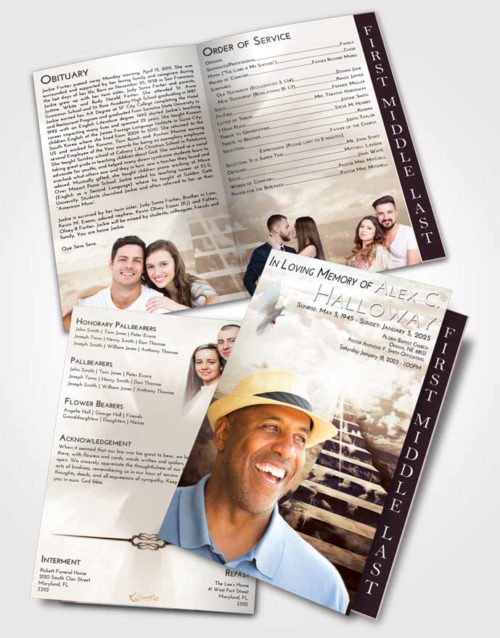 2 Page Graduated Step Fold Funeral Program Template Brochure Golden Peach Stairway for the Soul