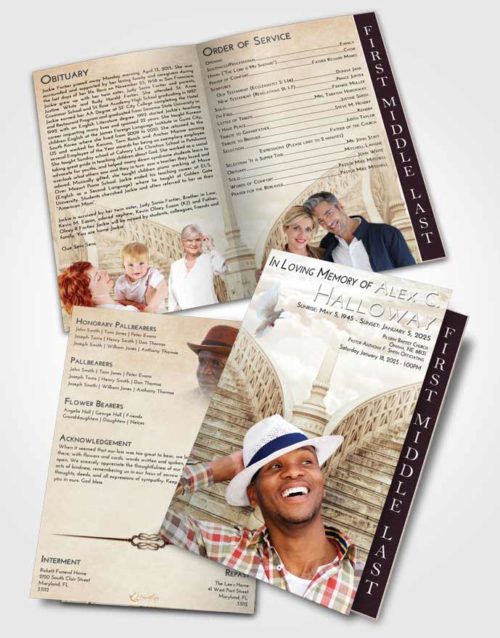 2 Page Graduated Step Fold Funeral Program Template Brochure Golden Peach Stairway of Love