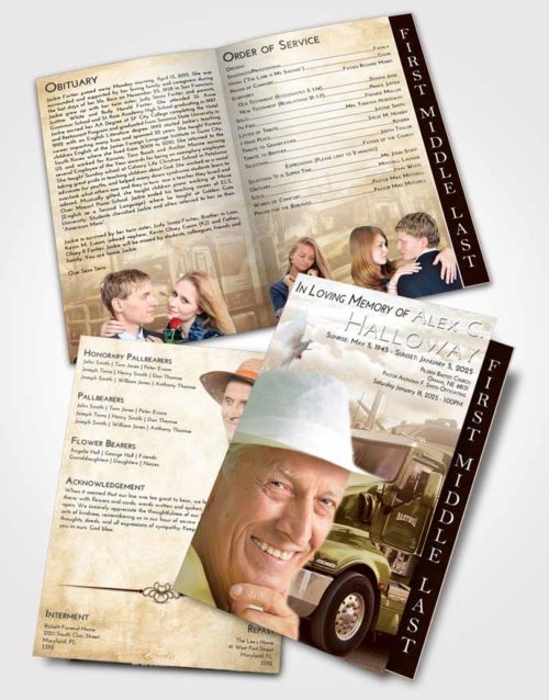 2 Page Graduated Step Fold Funeral Program Template Brochure Golden Peach Trucker Days
