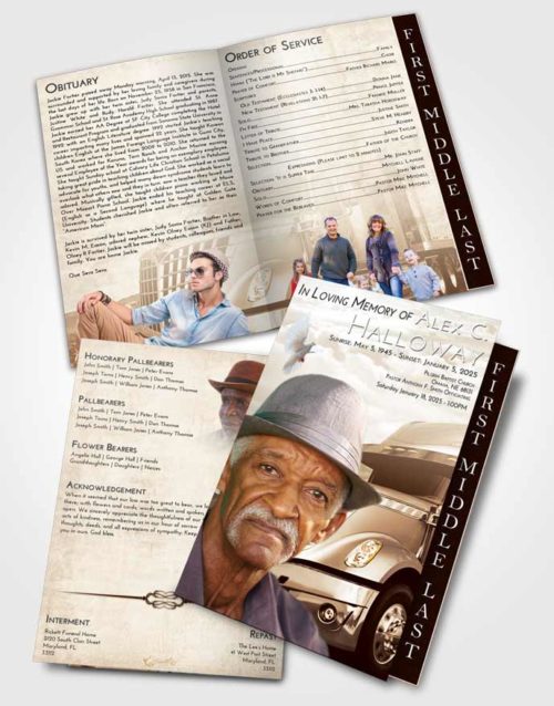 2 Page Graduated Step Fold Funeral Program Template Brochure Golden Peach Trucker Hours