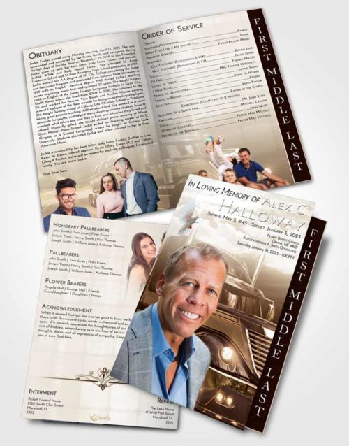 2 Page Graduated Step Fold Funeral Program Template Brochure Golden Peach Trucker Life