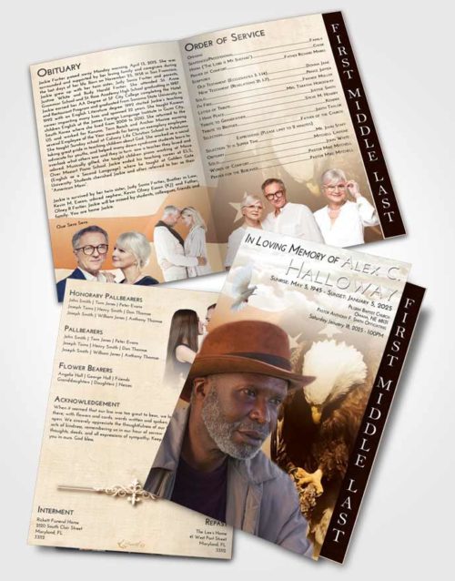 2 Page Graduated Step Fold Funeral Program Template Brochure Golden Peach Veterans Journey