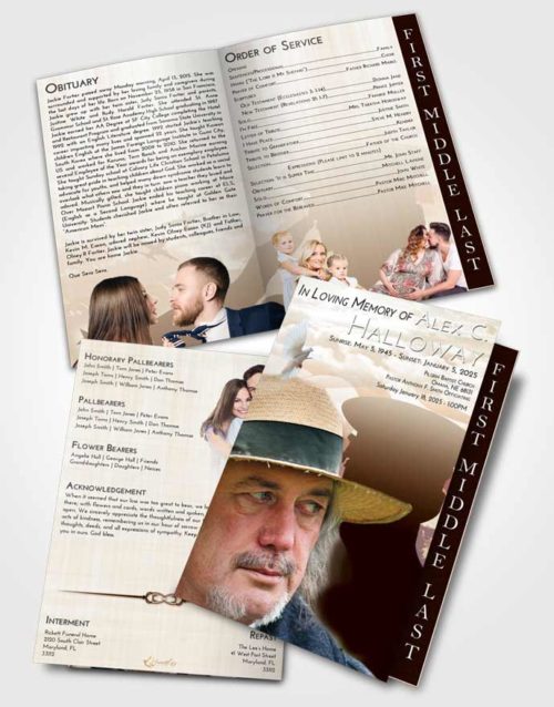 2 Page Graduated Step Fold Funeral Program Template Brochure Golden Peach Veterans Sacrifice