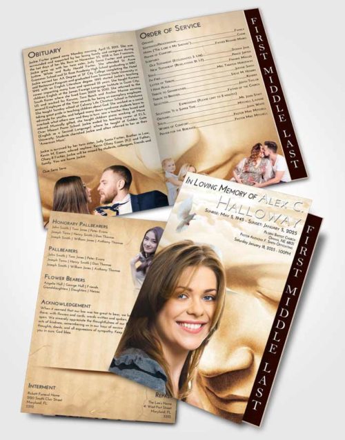 2 Page Graduated Step Fold Funeral Program Template Brochure Golden Peach Virgin Mary