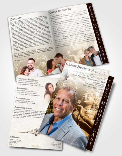 2 Page Graduated Step Fold Funeral Program Template Brochure Golden Peach Vishnu Surprise