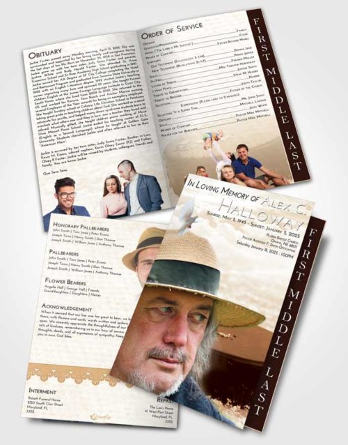 2 Page Graduated Step Fold Funeral Program Template Brochure Golden Puck of Honor