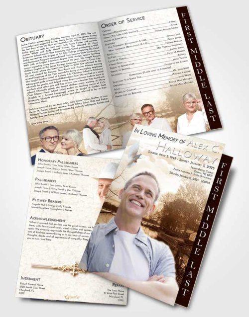 2 Page Graduated Step Fold Funeral Program Template Brochure Golden River Reflection