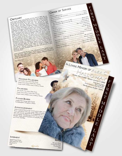 2 Page Graduated Step Fold Funeral Program Template Brochure Golden Snow Garden