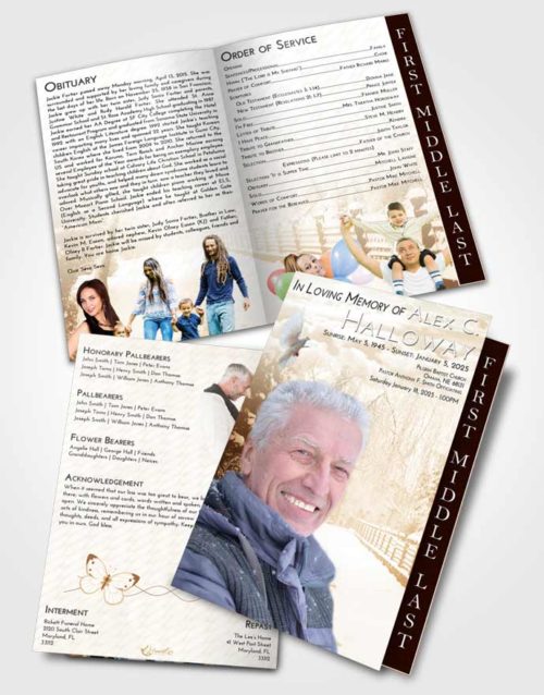 2 Page Graduated Step Fold Funeral Program Template Brochure Golden Snow Walk