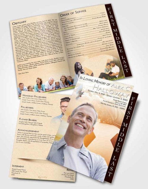 2 Page Graduated Step Fold Funeral Program Template Brochure Golden Soccer Cleats