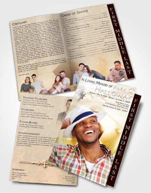 2 Page Graduated Step Fold Funeral Program Template Brochure Golden Soccer Destiny