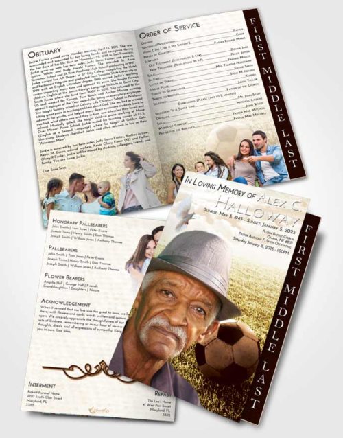 2 Page Graduated Step Fold Funeral Program Template Brochure Golden Soccer Journey
