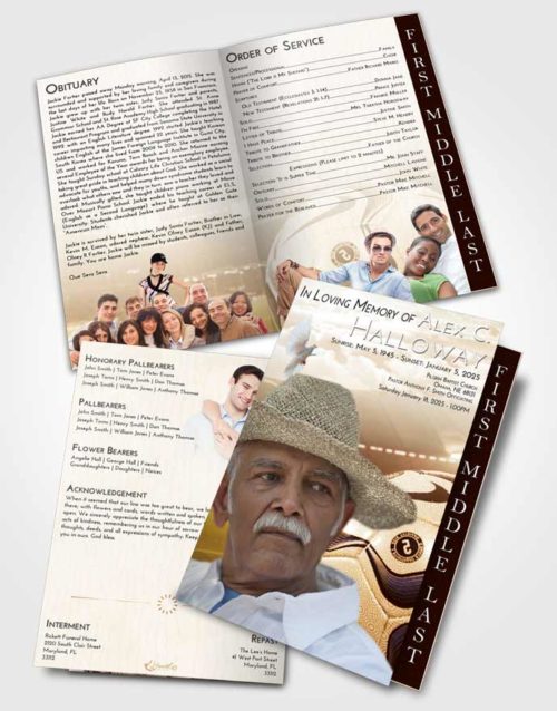 2 Page Graduated Step Fold Funeral Program Template Brochure Golden Soccer Life