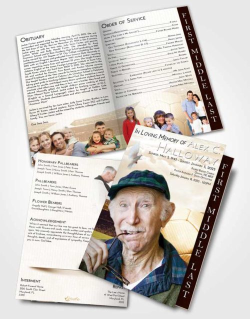 2 Page Graduated Step Fold Funeral Program Template Brochure Golden Soccer Love