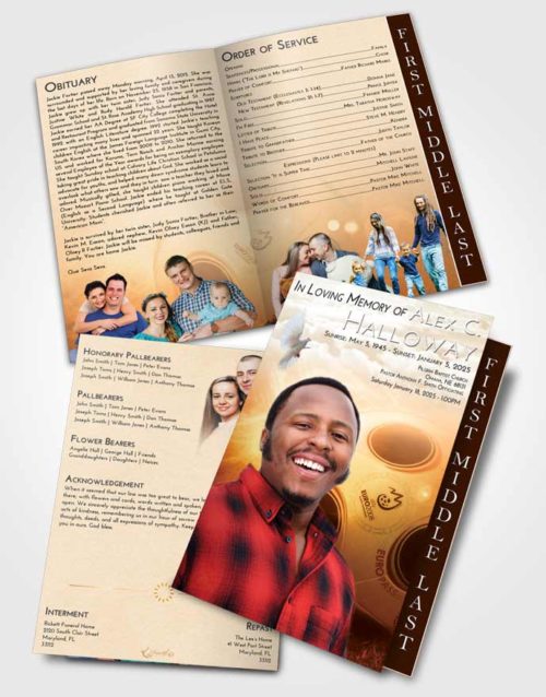 2 Page Graduated Step Fold Funeral Program Template Brochure Golden Soccer Miracle