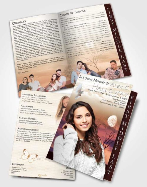2 Page Graduated Step Fold Funeral Program Template Brochure Golden Soft Moonlight
