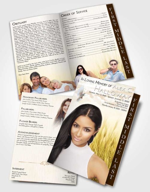 2 Page Graduated Step Fold Funeral Program Template Brochure Golden Soft Wheat