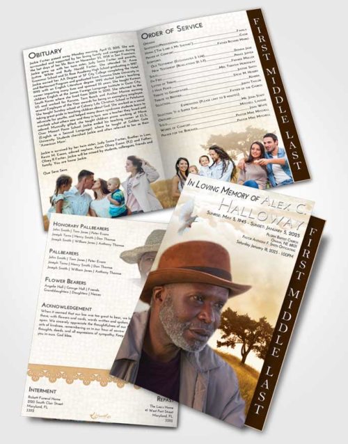 2 Page Graduated Step Fold Funeral Program Template Brochure Golden Solumn Tree