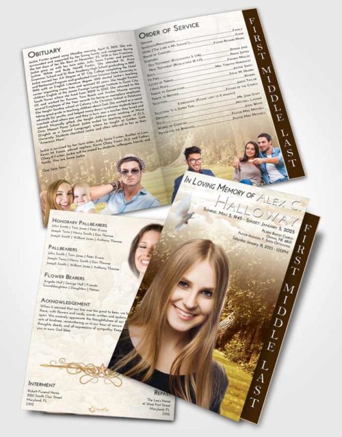 2 Page Graduated Step Fold Funeral Program Template Brochure Golden Summer Forest