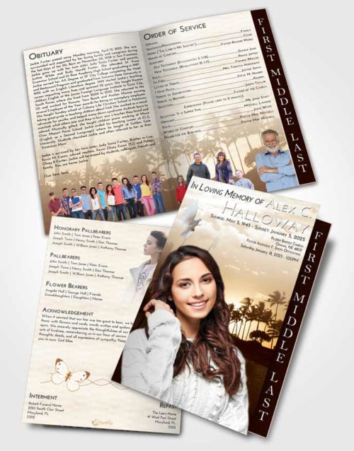 2 Page Graduated Step Fold Funeral Program Template Brochure Golden Summer Palms