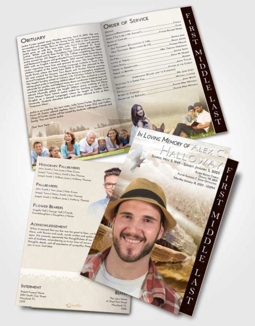 2 Page Graduated Step Fold Funeral Program Template Brochure Golden Summer Waves