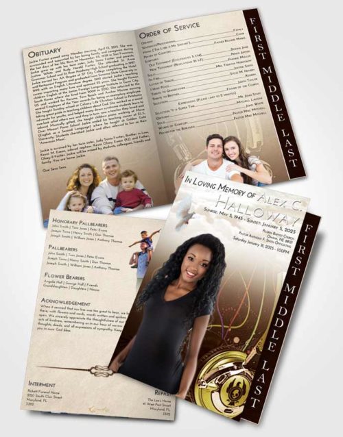 2 Page Graduated Step Fold Funeral Program Template Brochure Golden Vivace