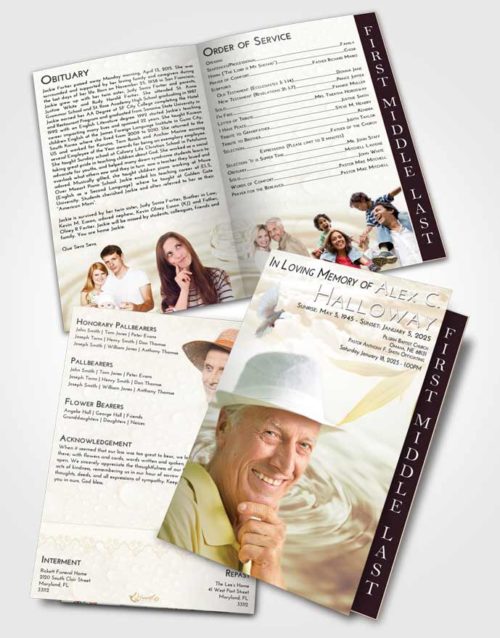 2 Page Graduated Step Fold Funeral Program Template Brochure Golden Water Droplet