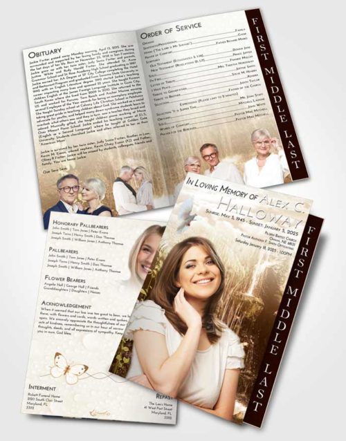 2 Page Graduated Step Fold Funeral Program Template Brochure Golden Waterfall Breeze