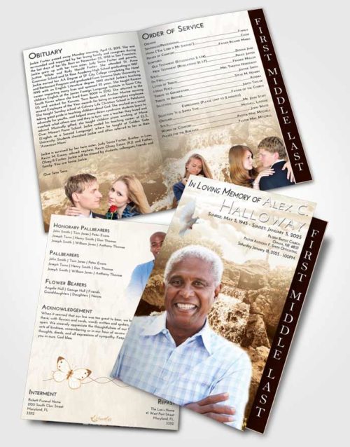 2 Page Graduated Step Fold Funeral Program Template Brochure Golden Waterfall Masterpiece
