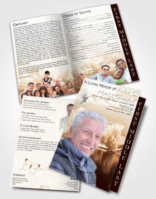 2 Page Graduated Step Fold Funeral Program Template Brochure Golden White Winter Park