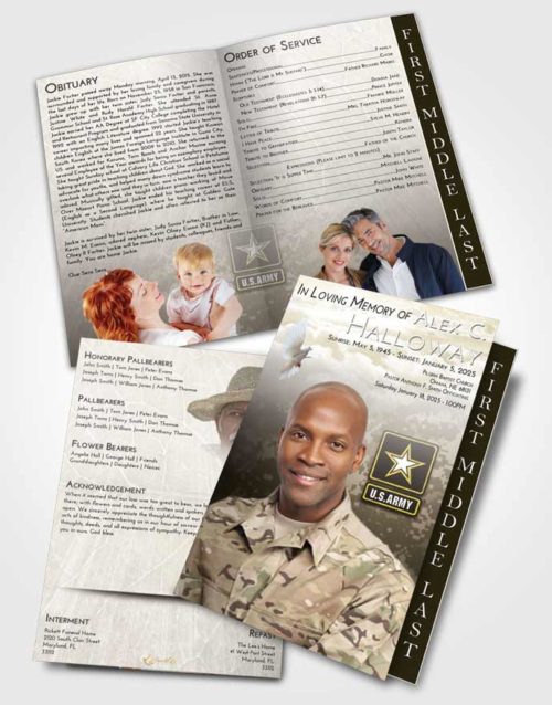 2 Page Graduated Step Fold Funeral Program Template Brochure Harmony Army Duty