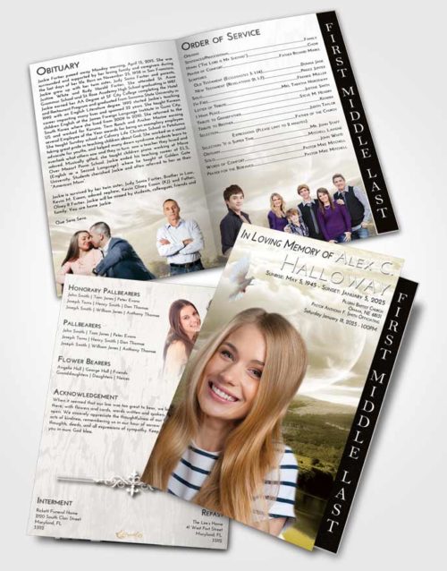 2 Page Graduated Step Fold Funeral Program Template Brochure Harmony Astonishing Moon
