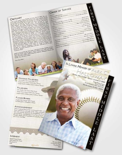 2 Page Graduated Step Fold Funeral Program Template Brochure Harmony Baseball Victory