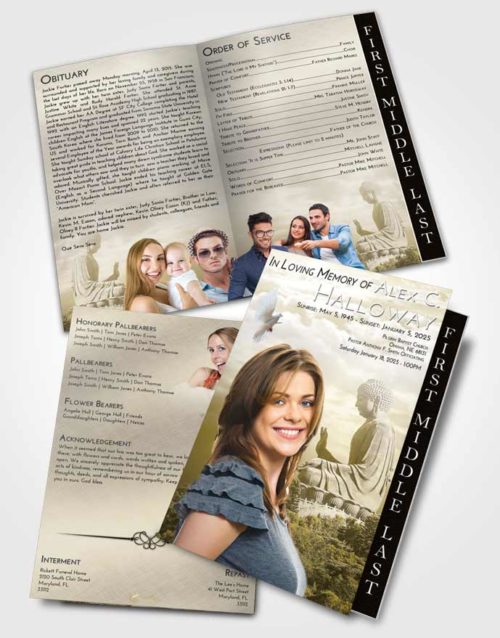 2 Page Graduated Step Fold Funeral Program Template Brochure Harmony Buddha Surprise