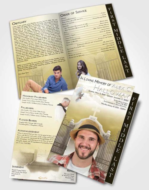 2 Page Graduated Step Fold Funeral Program Template Brochure Harmony Clear Gates For Heaven