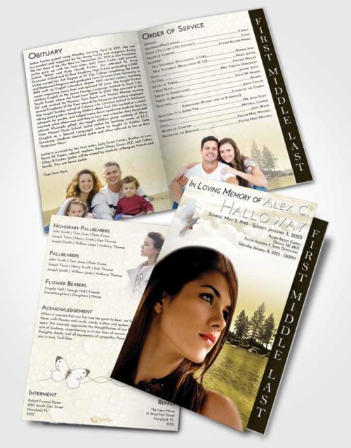 2 Page Graduated Step Fold Funeral Program Template Brochure Harmony Coral Waters