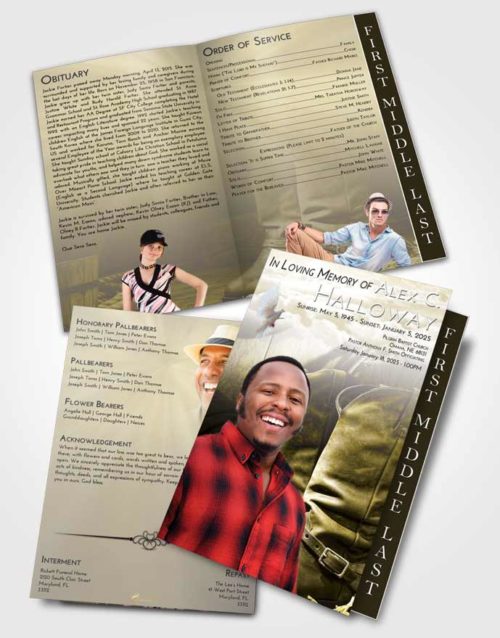 2 Page Graduated Step Fold Funeral Program Template Brochure Harmony Cowboy Love