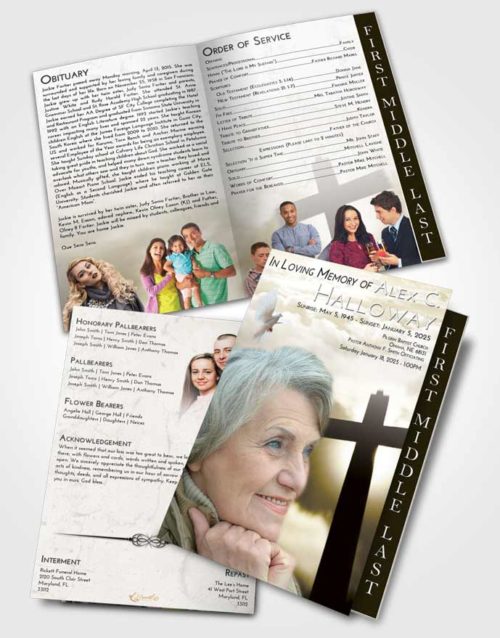 2 Page Graduated Step Fold Funeral Program Template Brochure Harmony Faith in the Cross