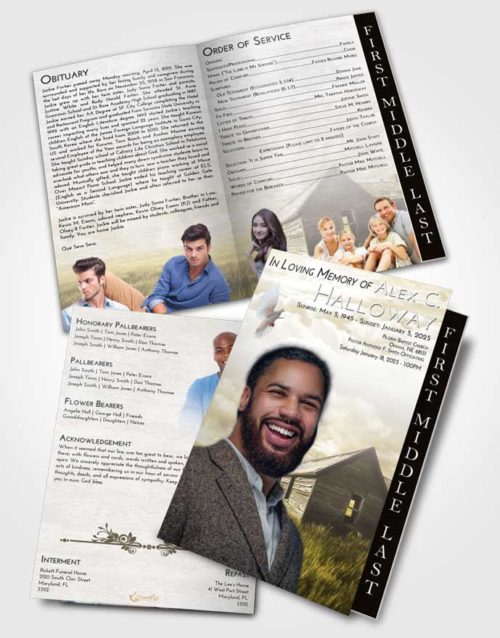 2 Page Graduated Step Fold Funeral Program Template Brochure Harmony Farming Life
